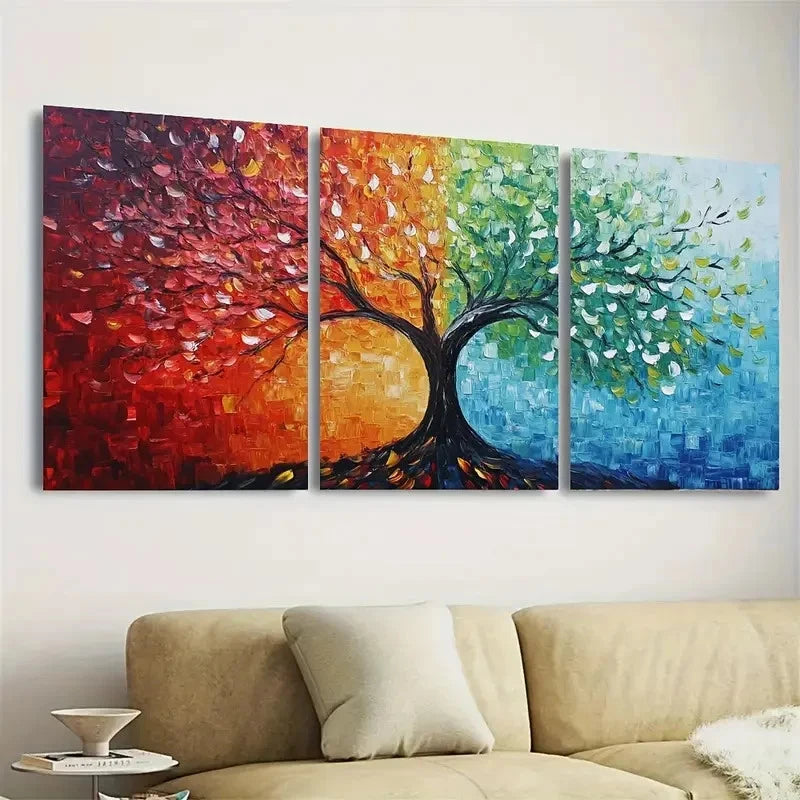3pcs Colorful Four-Season Tree Design Wall Art Set Canvas Framed 60x90cm - High Quality Print 100% Australian Made Wall Canvas Ready to Hang - Bella Home Decor