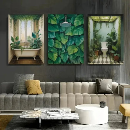 3 pcs Lush Green Plants & Monochrome Wall Art Canvas Unframed - High Quality Print 100% Australian Made Wall Canvas - Bella Home Decor