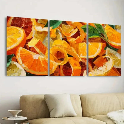 3pcs Orange Fruit Slices Bumblebee Juicy Print Wall Art Set Canvas Framed 40x60cm - High Quality Print 100% Australian Made Wall Canvas Ready to Hang