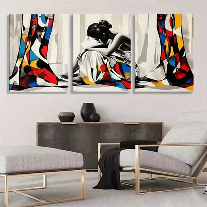 3pcs Female Figure Abstract Woman Color Perfect Wall Art Canvas Unframed - High Quality Print 100% Australian Made Wall Canvas