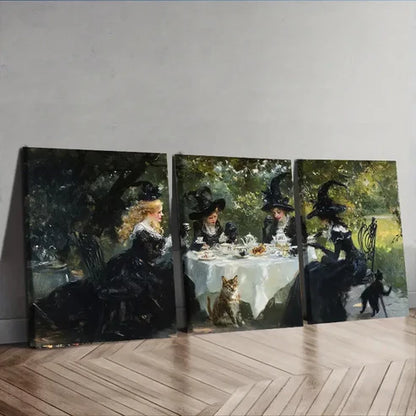 3pcs Witches Tea Party Painting Nature Perfect Wall Art Set Canvas Unframed - High Quality Print 100% Australian Made Wall Canvas