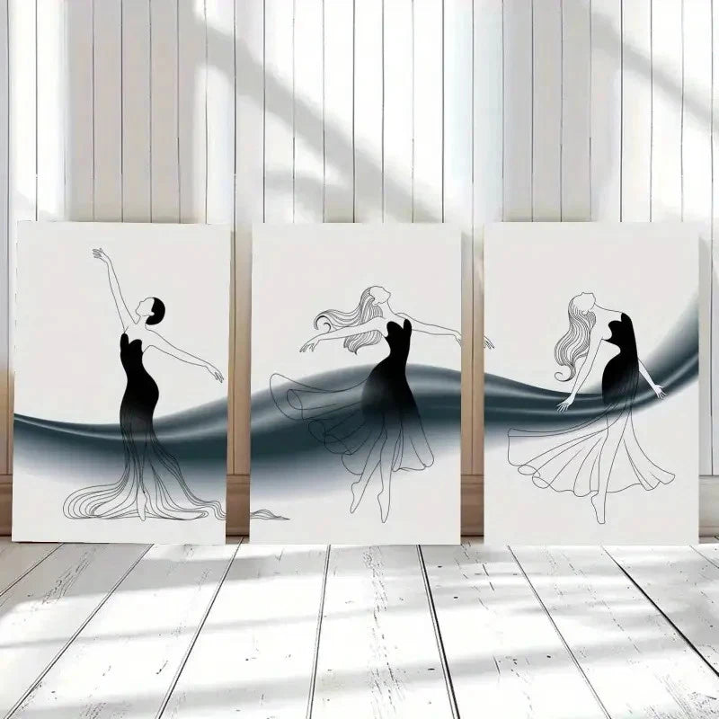 3pcs Elegant Dancing Silhouettes  Wall Art Set Canvas Framed 50x70cm - High Quality Print 100% Australian Made Wall Canvas Ready to Hang