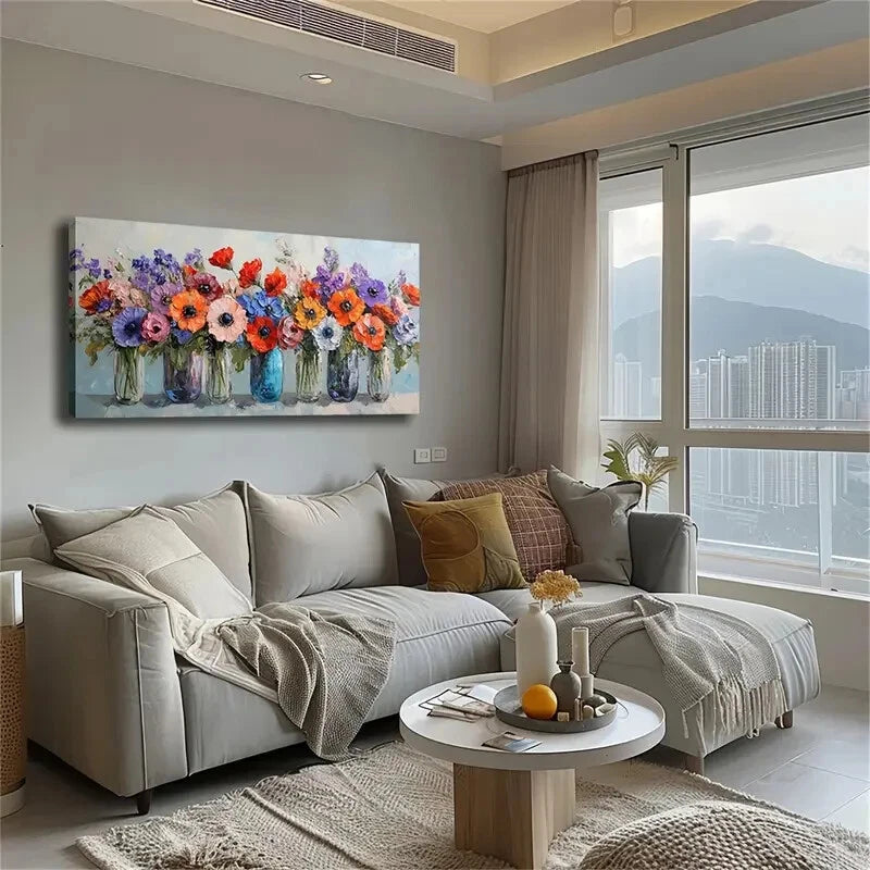 Multiple Transparent Glass Vase Wall Art Canvas Office Home Room Framed 120x60cm - Bella Home Decor