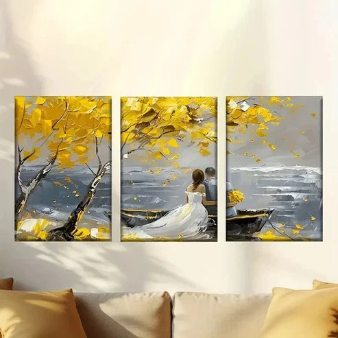 3pcs Romantic Autumn Scene Couple Under Tree Wall Art Set Canvas Unframed - High Quality Print 100% Australian Made Wall Canvas