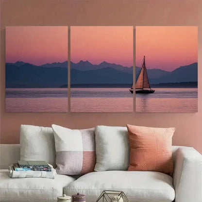 3pcs Tranquil Sail At Dusk Matte Coastal Perfect  Wall Art Set Canvas Framed 40x60cm - High Quality Print 100% Australian Made Wall Canvas Ready to Hang