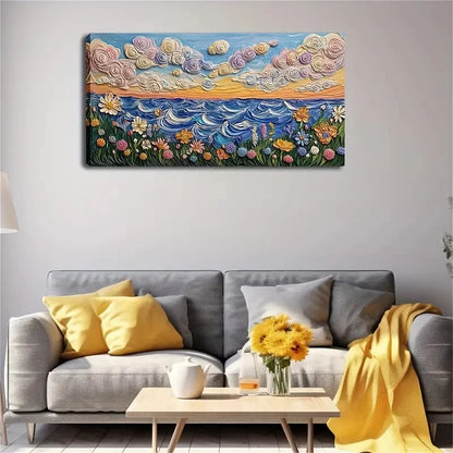 Sky And Flowers Suitable Wall Art Canvas Office Home Room Framed 120x60cm