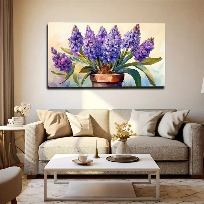 Vibrant Purple Hydrangea Flower Wall Art Canvas Office Home Room Framed 120x60cm