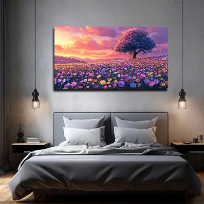 Vibrant Floral Beach Scene Wall Art Canvas Office Home Room Framed 120x60cm