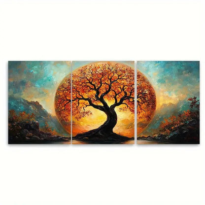 3pcs Vibrant Spherical Tree Nature Inspired VI  Wall Art Set Canvas Framed 50x70cm - High Quality Print 100% Australian Made Wall Canvas Ready to Hang