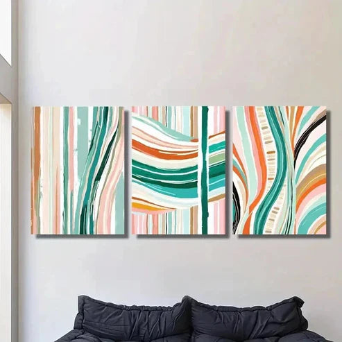 3pcs Colorful Striped Classic & Art Deco Wall Art Canvas Unframed – High Quality Print 100% Australian Made Wall Canvasg