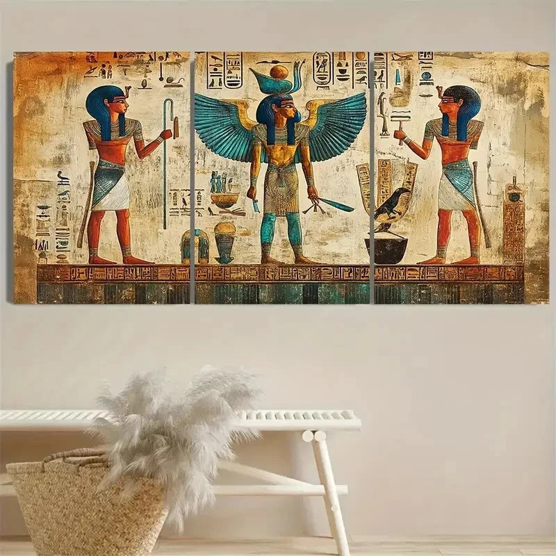 3pcs Egyptian Hieroglyphs Wall Art Set Canvas Framed 50x70cm - High Quality Print 100% Australian Made Wall Canvas Ready to Hang - Bella Home Decor