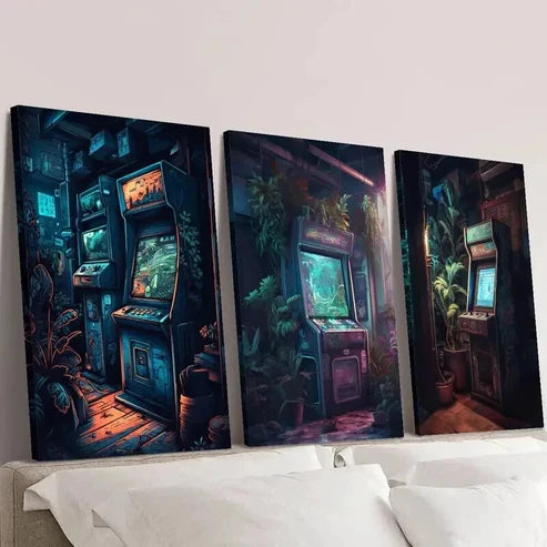 3pcs Retro Arcade Nostalgic Gaming Scenery Wall Art Canvas Unframed - High Quality Print 100% Australian Made Wall Canvas