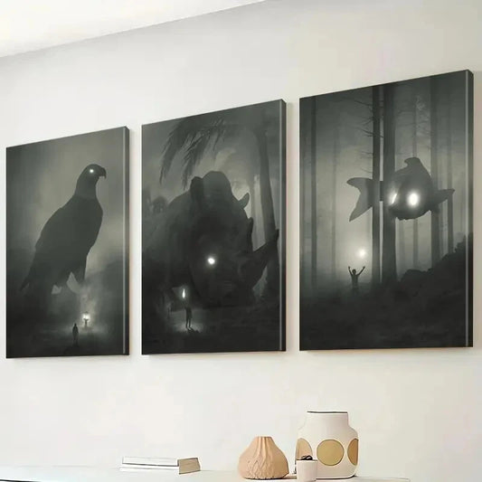 3pcs Mystical Forest & Eagle Wall Art Set Canvas Framed 50x70cm - High Quality Print 100% Australian Made Wall Canvas Ready to Hang