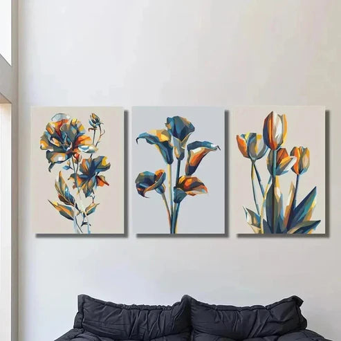 3pcs Three Dimensional Blooming Flowers Wall Art Canvas Unframed - High Quality Print 100% Australian Made Wall Canvas