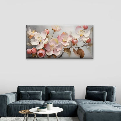 Branches Pink Flowers White Wall Art Canvas Office Home Room Framed 120x60cm