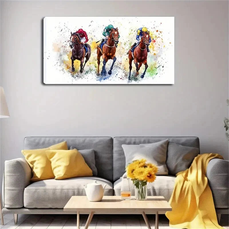 Three Riders And Their Horses Wall Art Canvas Office Home Room Framed 120x60cm - Bella Home Decor
