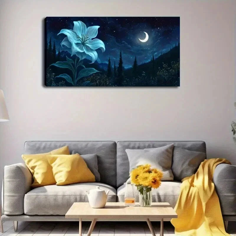 Blue and White Floral Modern Wall Art Canvas Office Home Room Framed 120x60cm - Bella Home Decor