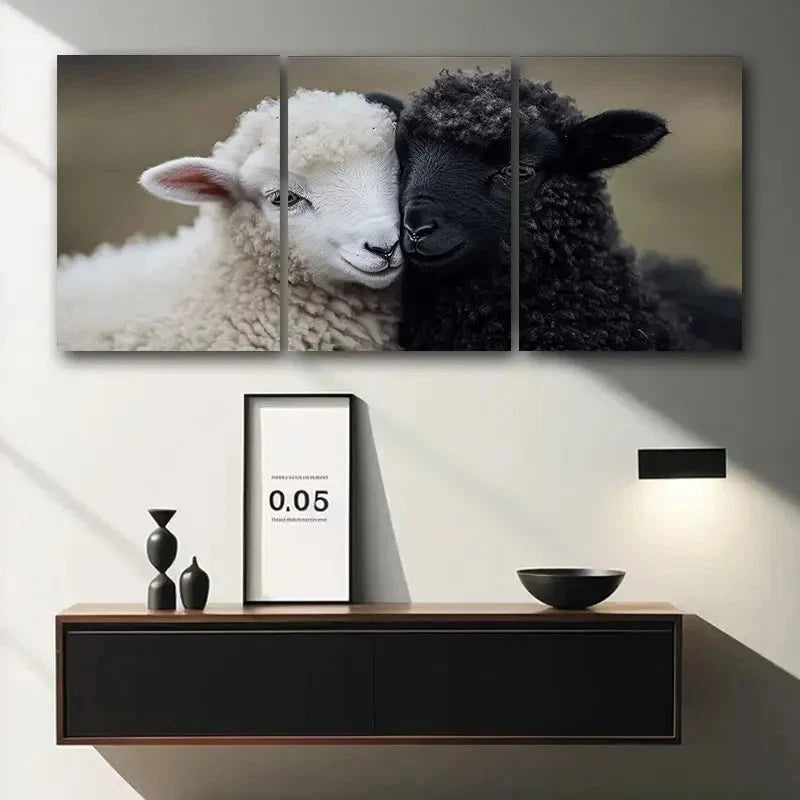 3pcs Black and White Baby Sheep Metal Print Ready to Hang Art - Bella Home Decor