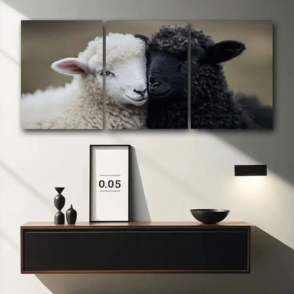 3pcs Black and White Baby Sheep Metal Print Ready to Hang Art - Bella Home Decor