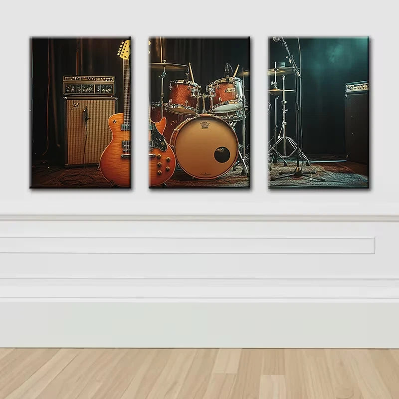 3pcs Band Instrument Music-Themed Wall Art Set Canvas Framed 50x70cm - High Quality Print 100% Australian Made Wall Canvas Ready to Hang - Bella Home Decor