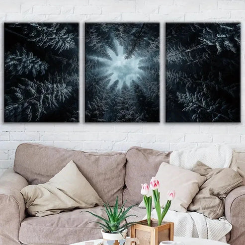 3pcs Fashion Forest Sky Trees Blue Clouds Black Wall Art Set Canvas Unframed - High Quality Print 100% Australian Made Wall Canvas