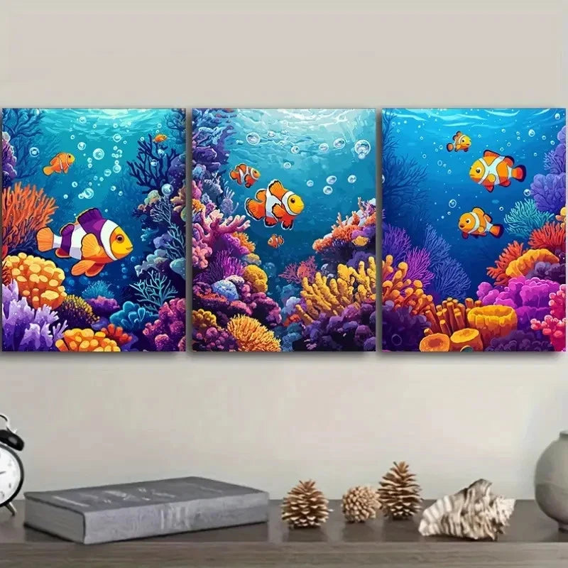 3pcs Depicting a Coral Reef Scene Wall Art Set Canvas Framed 60x90cm - High Quality Print 100% Australian Made Wall Canvas Ready to Hang - Bella Home Decor