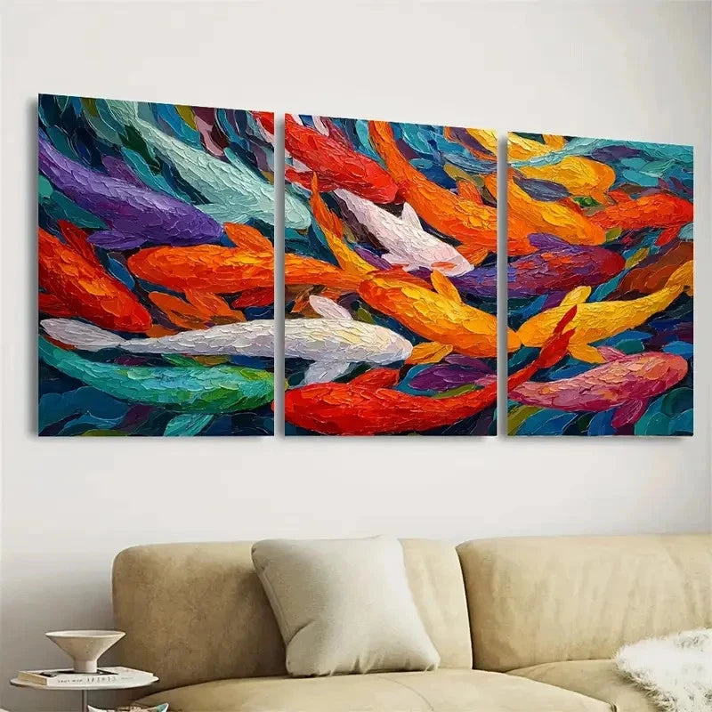 3pcs Vibrant Koi Fish Modern Wall Art Set Canvas Framed 40x60cm - High Quality Print 100% Australian Made Wall Canvas Ready to Hang