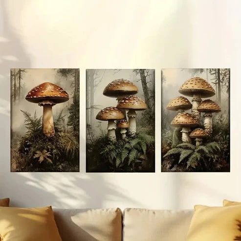 3pcs Retro Art Mushrooms Wall Art Set Canvas Unframed – High Quality Print 100% Australian Made Wall Canvas
