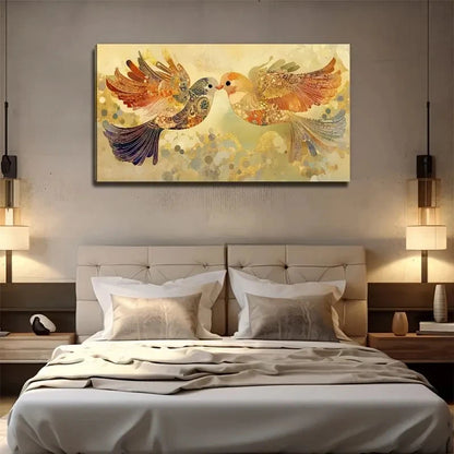 Bird Couple Artwork Measuring Wall Art Canvas Office Home Room Framed 120x60cm