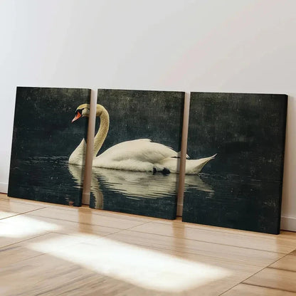 3pcs Elegant Swan Water Reflection Art   Wall Art Set Canvas Framed 50x70cm - High Quality Print 100% Australian Made Wall Canvas Ready to Hang