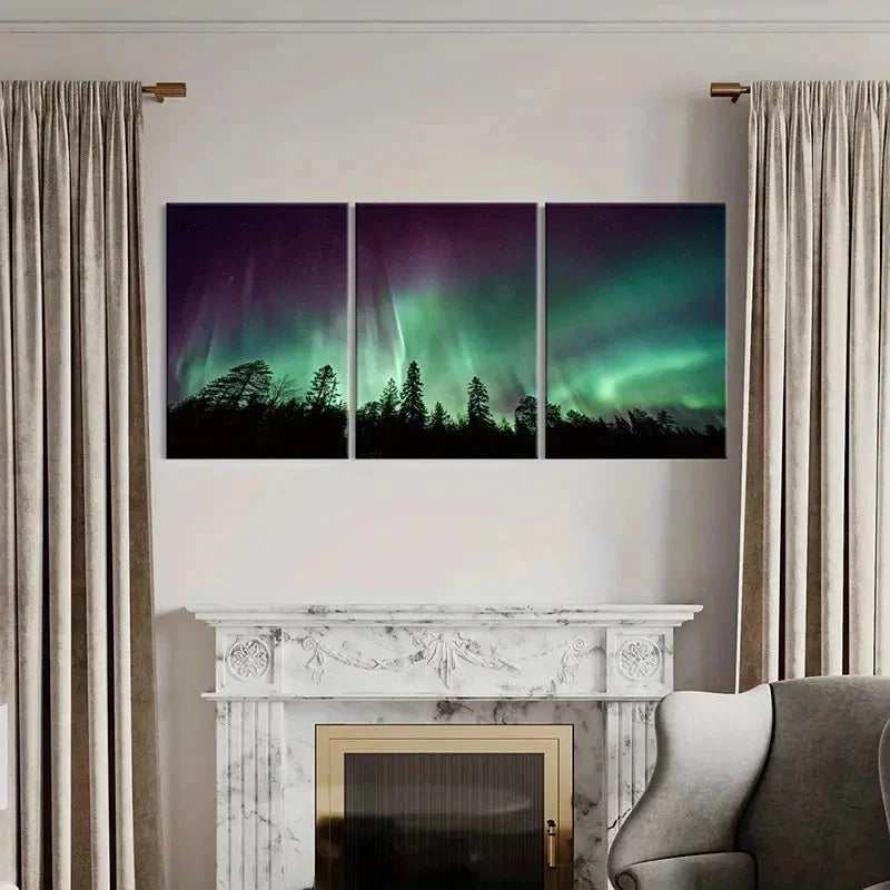 3pcs Forest & Aurora Nordic Landscape Wall Art Set Canvas Framed 40x60cm - High Quality Print 100% Australian Made Wall Canvas Ready to Hang - Bella Home Decor