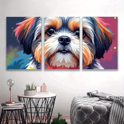 3pcs Vibrant Shih Tzu Colorful Dog I  Wall Art Set Canvas Framed 50x70cm - High Quality Print 100% Australian Made Wall Canvas Ready to Hang