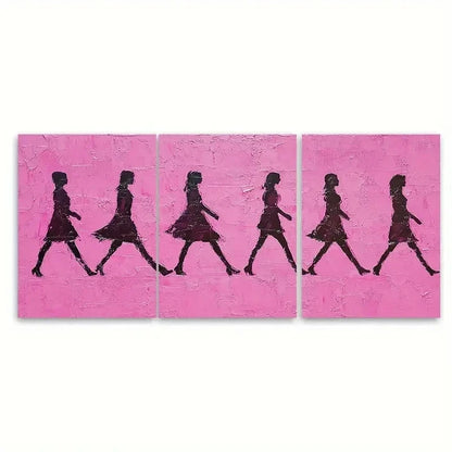 3pcs Walking Silhouettes on Textured ER  Wall Art Set Canvas Framed 50x70cm - High Quality Print 100% Australian Made Wall Canvas Ready to Hang - Bella Home Decor
