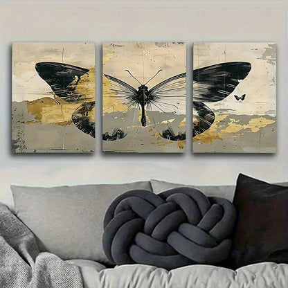3pcs Black and Golden Butterfly Canvas Wall Art Set Canvas Framed 50x70cm - High Quality Print 100% Australian Made Wall Canvas Ready to Hang - Bella Home Decor
