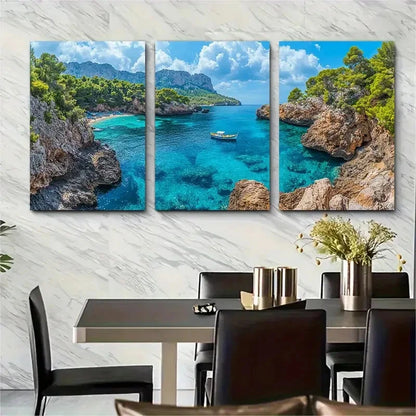 3pcs Mallorca Coastal Scenery Mountain Prefect  Wall Art Set Canvas Framed 40x60cm - High Quality Print 100% Australian Made Wall Canvas Ready to Hang