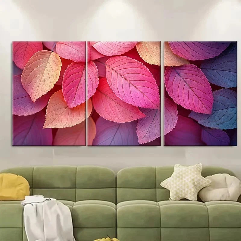 3pcs Pink Layered Leaves Artistic Nature Wall Art Set Canvas Framed 40x60cm - High Quality Print 100% Australian Made Wall Canvas Ready to Hang