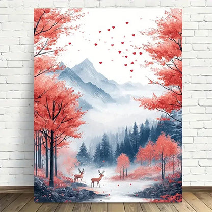 Beautiful Romantic Red Maple Forest Painting 40x60cm Metal Print Ready to Hang - Bella Home Decor