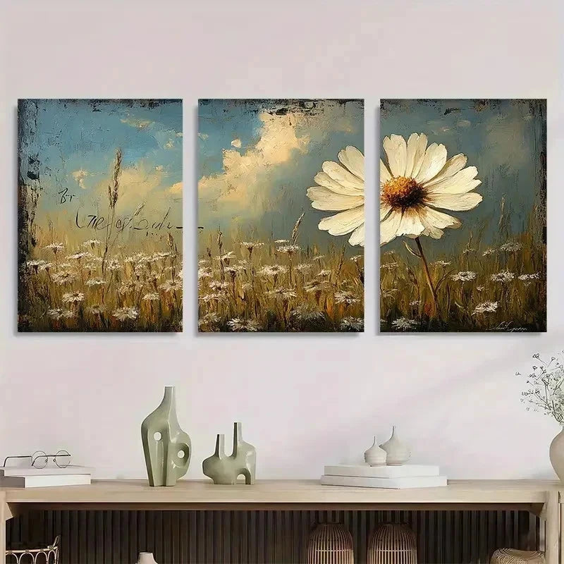 3pcs Queen Annes Lace Meadow cBeige Perfect Wall Art Set Canvas Framed 50x70cm - High Quality Print 100% Australian Made Wall Canvas Ready to Hang - Bella Home Decor