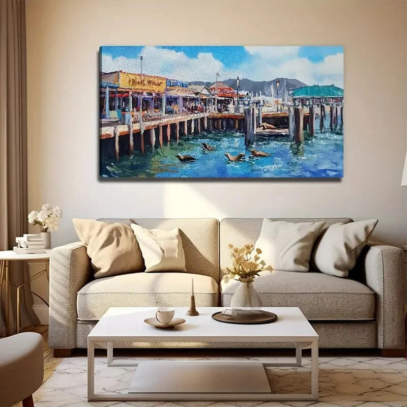 Sea View Decoration Wall Art Canvas Office Home Room Framed 120x60cm