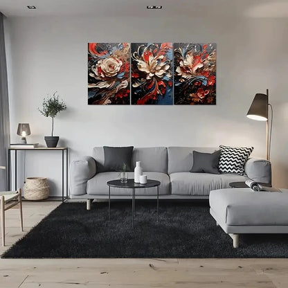 3pcs Abstract Floral Painting Metal Print Ready to Hang Art - Bella Home Decor