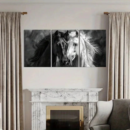 3pcs Black & White Animal Horses Artwork  Wall Art Set Canvas Framed 40x60cm - High Quality Print 100% Australian Made Wall Canvas Ready to Hang - Bella Home Decor