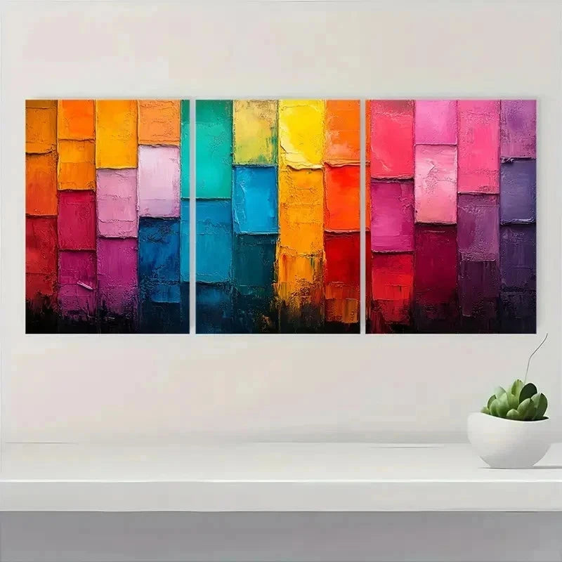 3pcs Abstract Colorful Block Original Boho R Wall Art Set Canvas Framed 60x90cm - High Quality Print 100% Australian Made Wall Canvas Ready to Hang - Bella Home Decor
