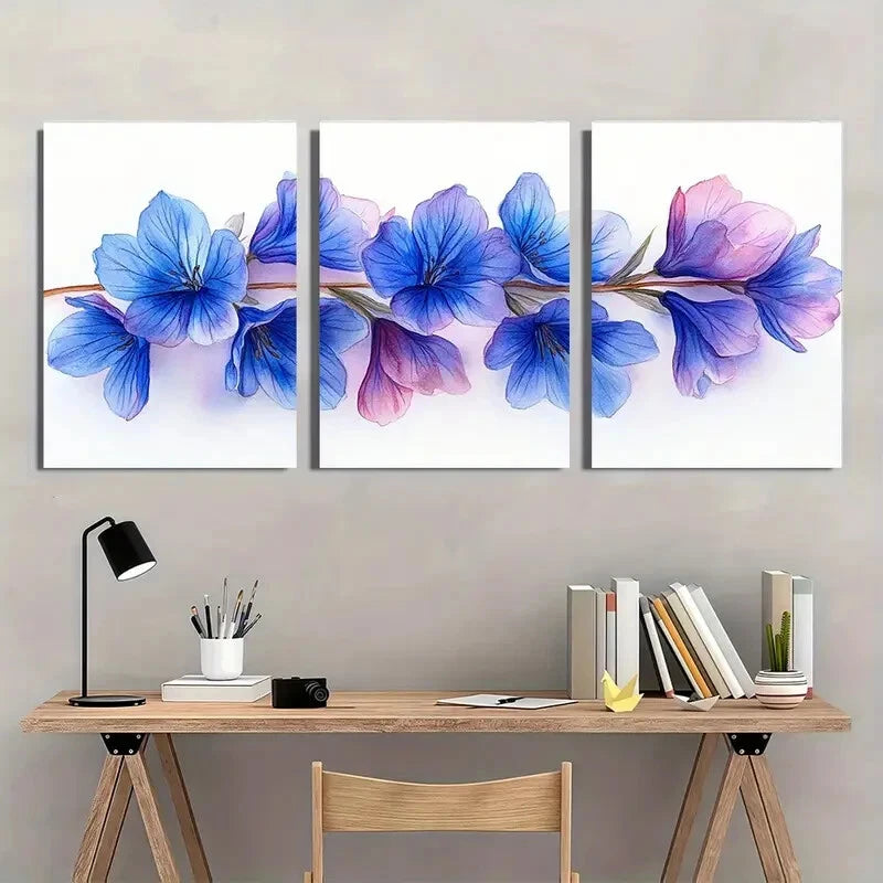 3pcs Bluebell Floral Watercolor Botanical Metal Print Ready to Hang Art