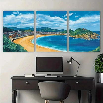 3pcs Vibrant Coastal Scene With Surfing Perfect Wall Art Set Canvas Framed 50x70cm - High Quality Print 100% Australian Made Wall Canvas Ready to Hang