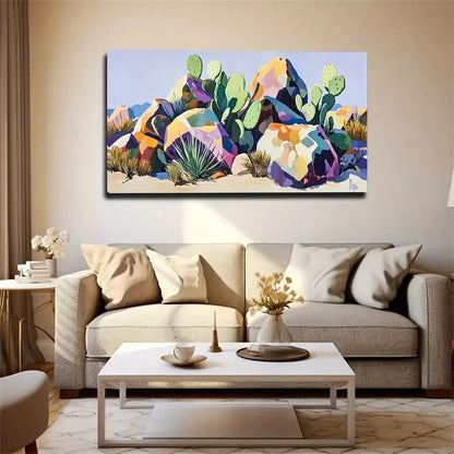 Vibrant Geometric Desert Lands Wall Art Canvas Office Home Room Framed 120x60cm