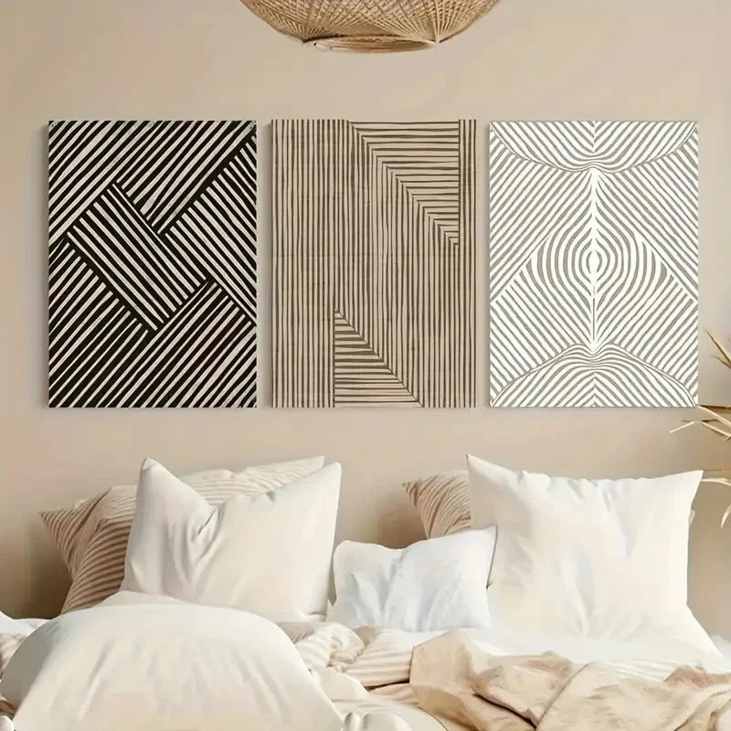 3pcs Bohemian Abstract Line Minimalist Metal Print Ready to Hang Art - Bella Home Decor