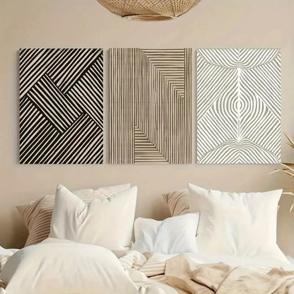 3pcs Bohemian Abstract Line Minimalist Metal Print Ready to Hang Art - Bella Home Decor