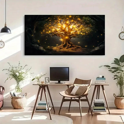 Fantasy Tree of Life Glittering Wall Art Canvas Office Home Room Framed 120x60cm - Bella Home Decor