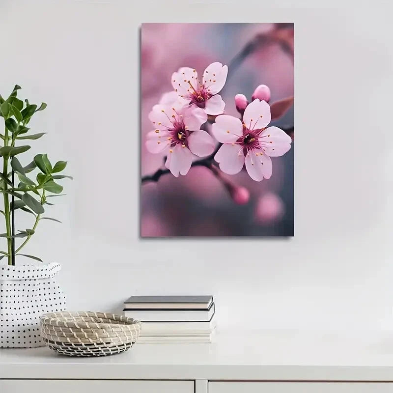 Vibrant Pink Floral Design Cherry Blossom Painting 40x60cm Metal Print Ready to Hang - Bella Home Decor