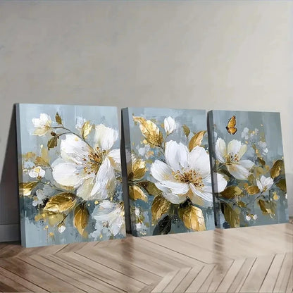 3pcs Golden Butterfly And Leaves Wall Art Set Canvas Framed 50x70cm - High Quality Print 100% Australian Made Wall Canvas Ready to Hang - Bella Home Decor